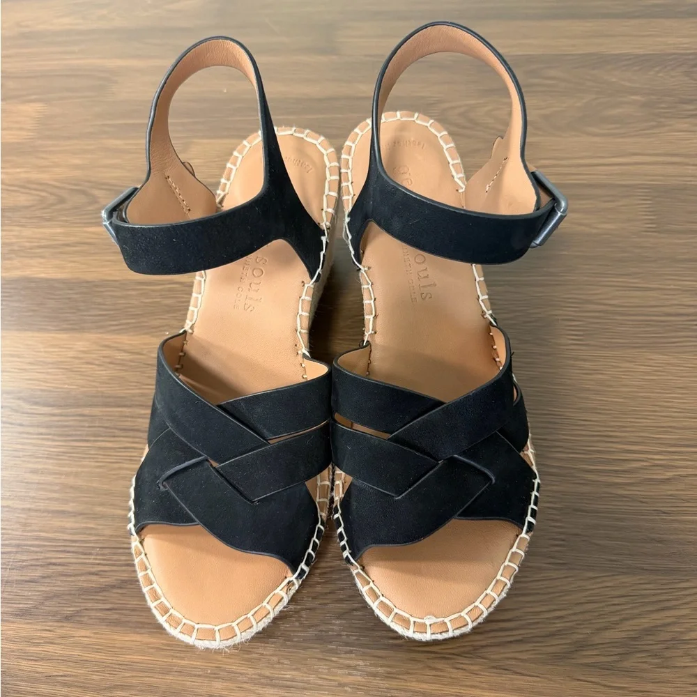 Gentle‎ Souls Black Espadrille Suede Wedges Sz 8